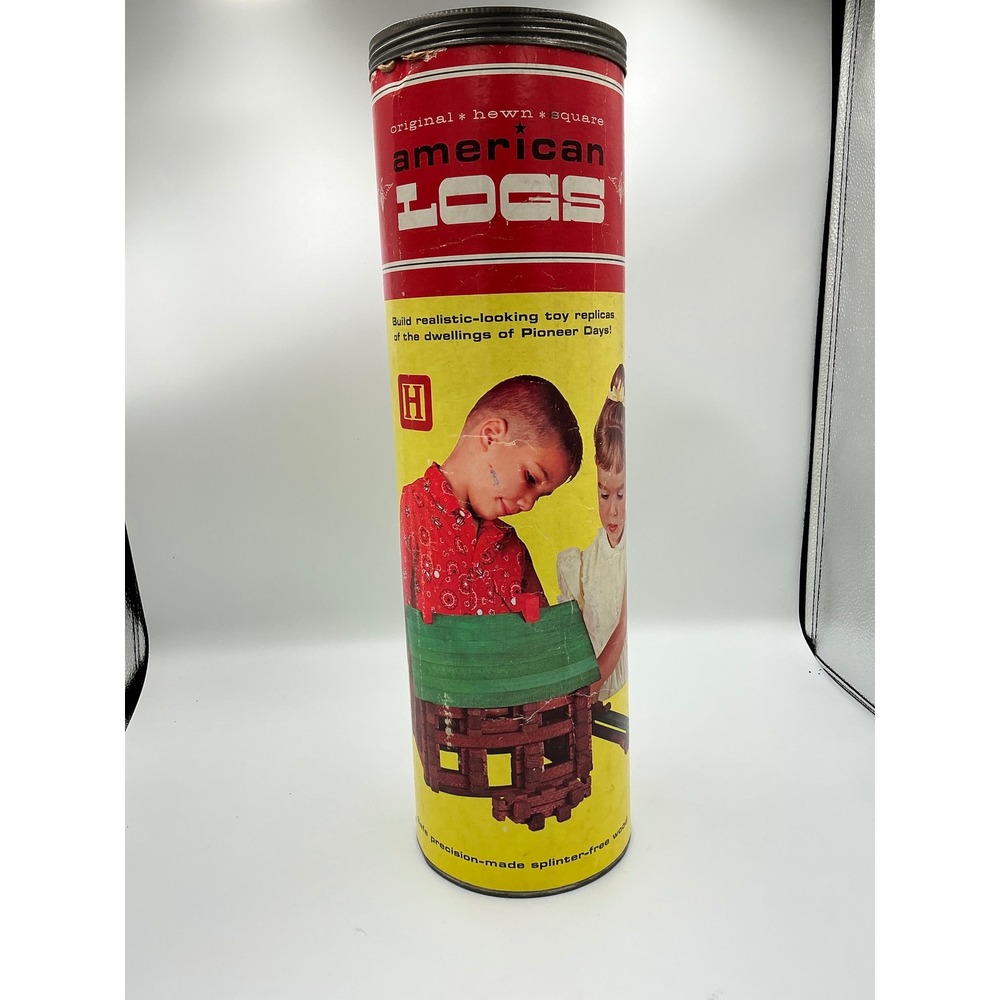 Vintage American Logs Set 820 Halsam Playskool Wood Building Toy 150 Pieces Can